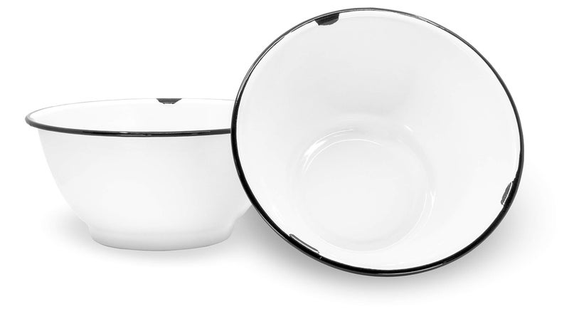 Red Co. Set of 2 Enamelware Metal Large Classic 4 quart Round Salad Serving Bowl, Distressed White/Black Rim - Image 1